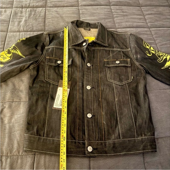 Ed Hardy Black Jacket with Vibrant Yellow Tattoo Inspired Skull Design NWT - Picture 5 of 10